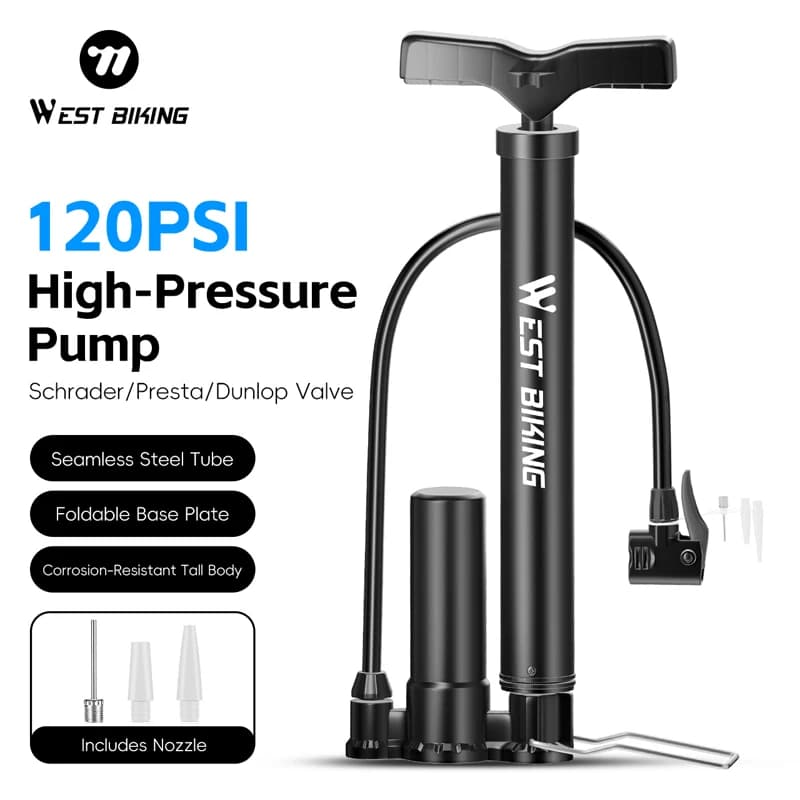 WEST BIKING Portable Bike Pump 120Psi High Pressure Bicycle Air Inflator Fit Schrader AV Presta FV Valve Mini Hand Pump For MTB