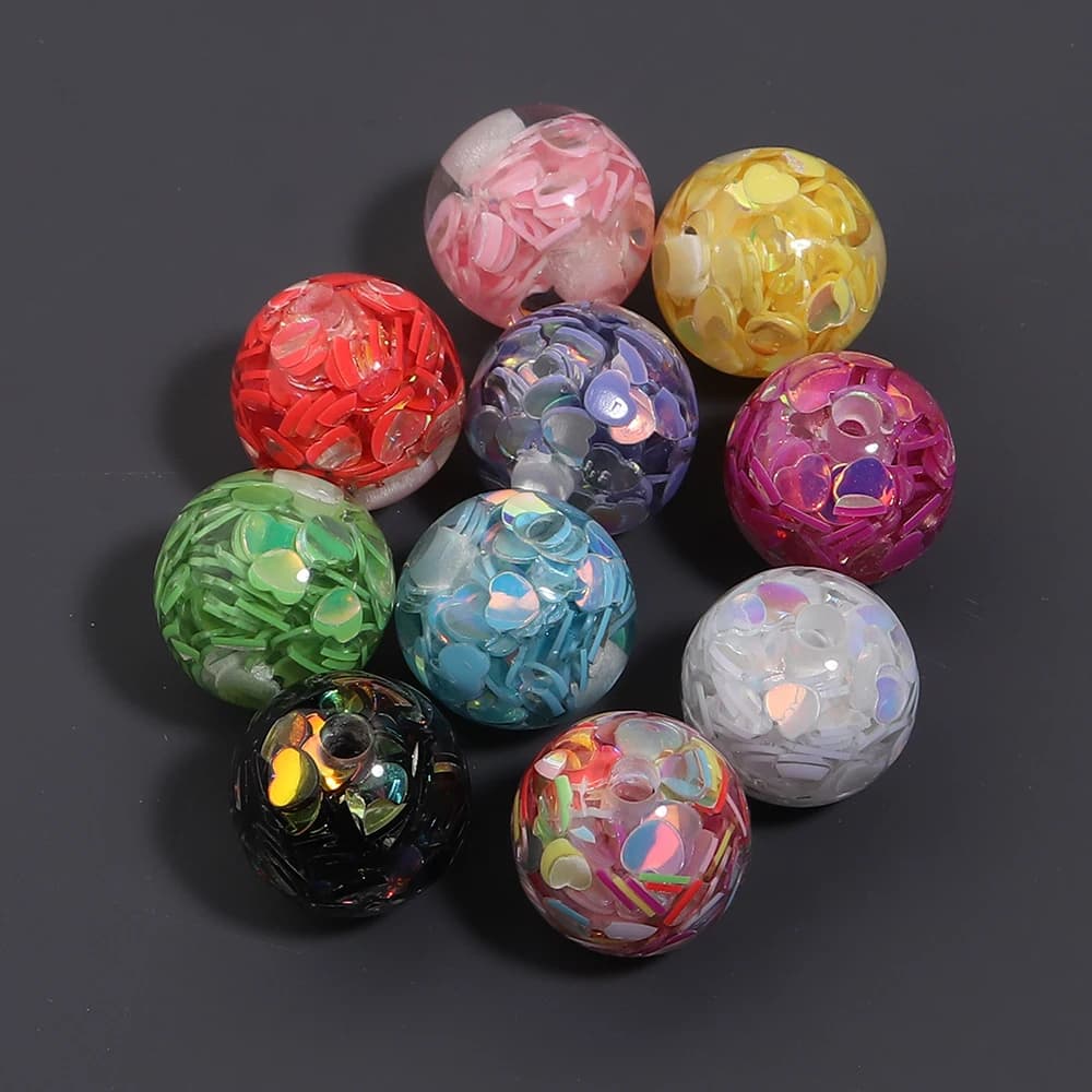 10Pcs 12mm Resin Heart Sequins Round Ball Beads Handmade DIY Jewelry Making Findings Handmade DIY Crafts Pen Beading Supplies