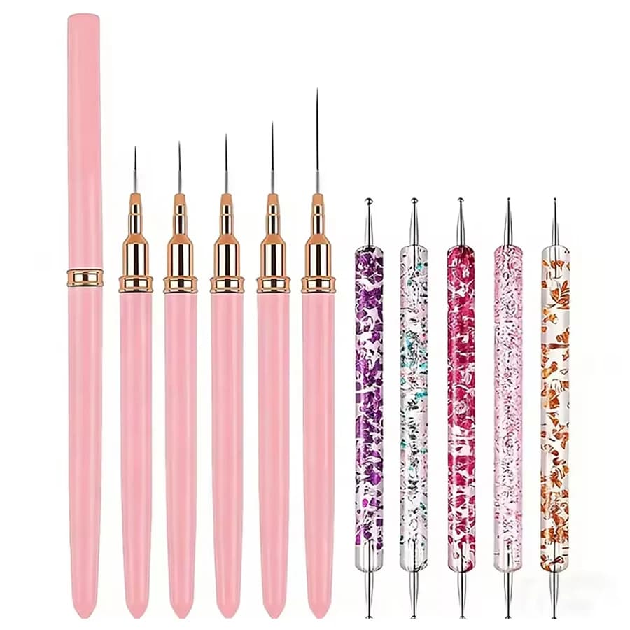 Set di Pennelli Professionali a Doppia Punta per Nail Art in Acrilico, per Gel Polish, Linee Sottili, Decorazioni Floreali, Disegno, Manicure, Strumenti e Accessori Fai-da-Te