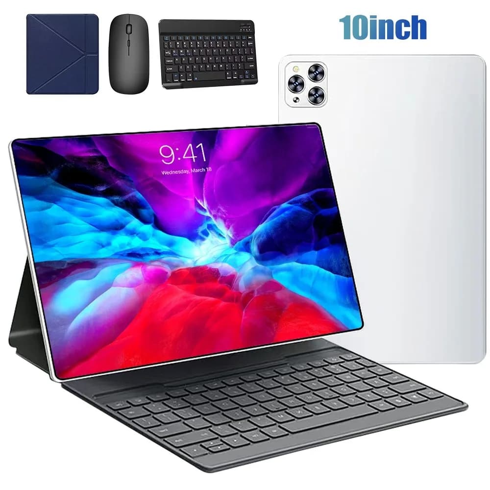 10.1Inch Tablet Android 12 4GB RAM 64GB ROM IPS Screen WiFi Dual Camera with 3.7V 5000mAh Stylus Keyboard Mouse Leather Case Set