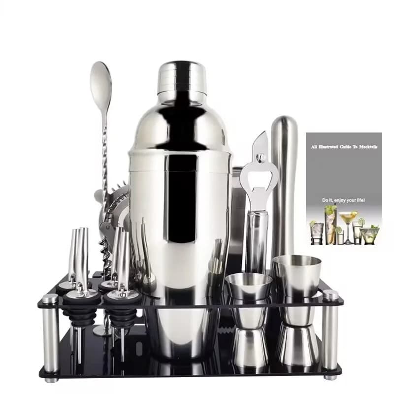 600ml 750ml 1-14 Pz/set Acciaio Inossidabile Cocktail Shaker Bar Set Strumenti Miscelatore Bevanda Barman Browser Kit Con Portabottiglie Stand