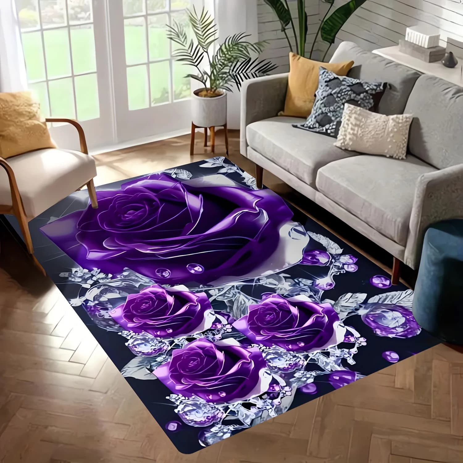VIKAMA Tappeto 3D con motivo rosa di San Valentino per soggiorno, camera da letto, studio, sala da pranzo, facile da pulire, decorazione domestica per festival