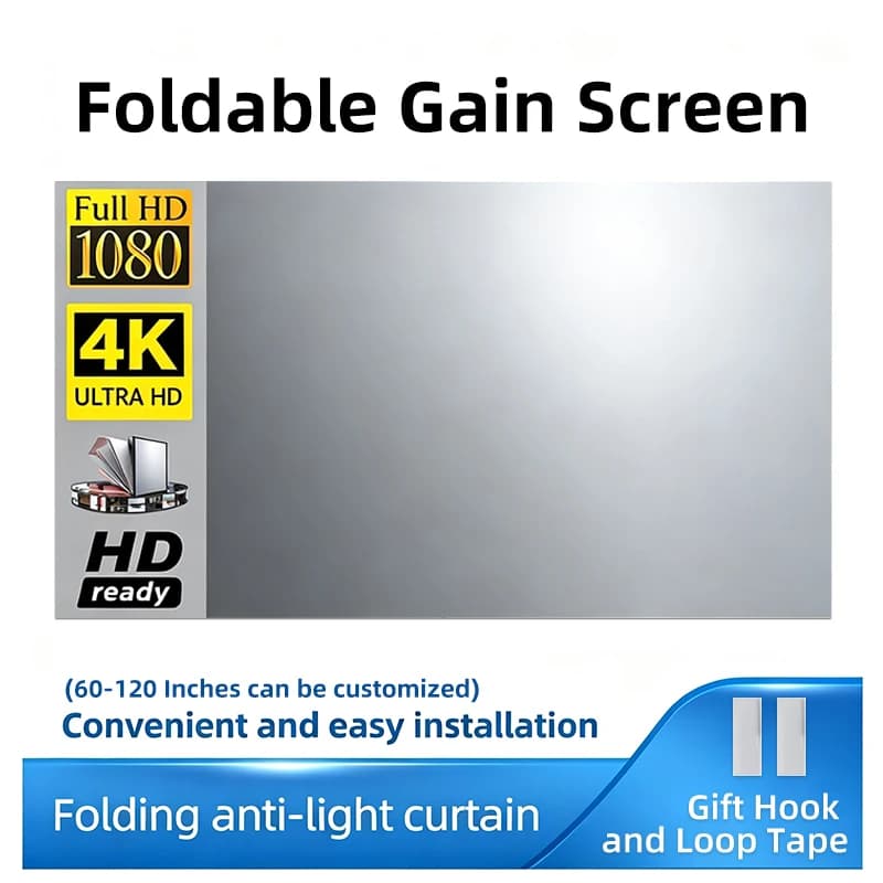 For All Projector Screen Reflective Enhance High Brightness 100 inch Fabric Cloth HD Foldable Projection Portable Curtain
