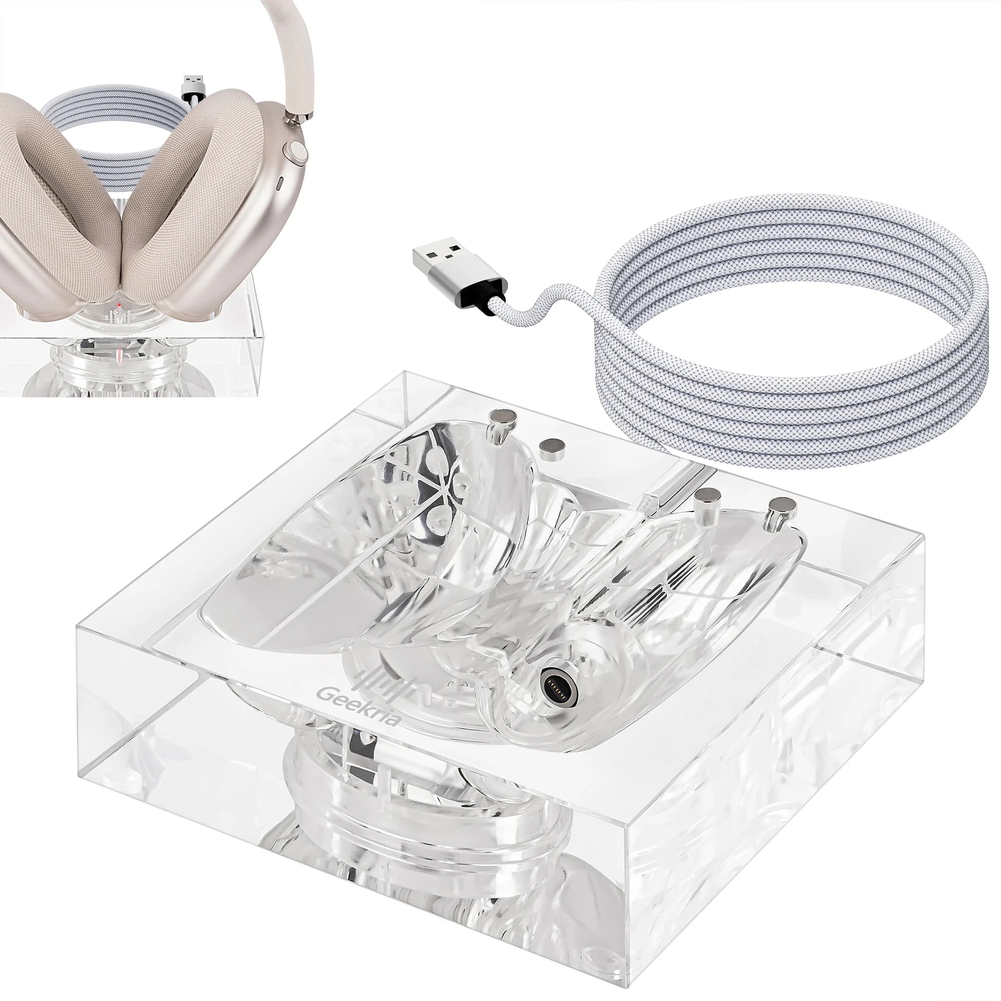 Supporto di ricarica per cuffie Geekria per AirPods Max (USB-C), dock di ricarica in acrilico