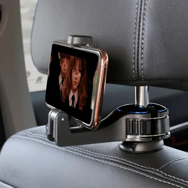 2-in-1 Car Headrest Hook & Phone Holder, Adjustable Back Seat Headrest Phone Clip Mount for GPS Navigation, Universal Vehicle Re