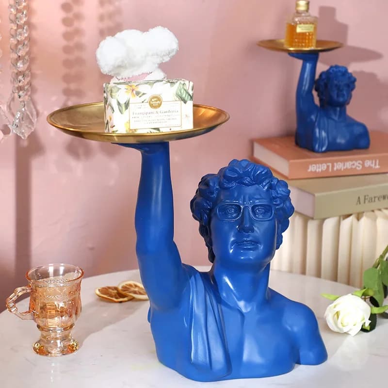 Vassoio per scultura David Busto classico Michelangelo con vassoio da servo per gioielli e chiavi Organizzatore da scrivania unico Decorazione artistica Regalo