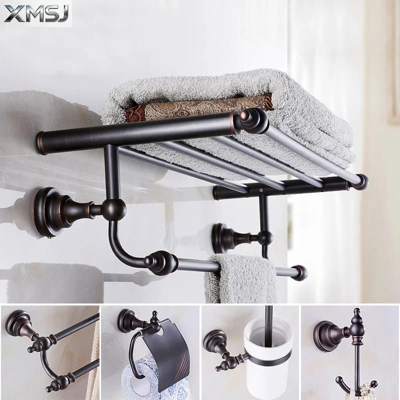Set di accessori da bagno in bronzo lucidato a olio, portasciugamani, portasciugamani, porta carta igienica, set di accessori da bagno a parete