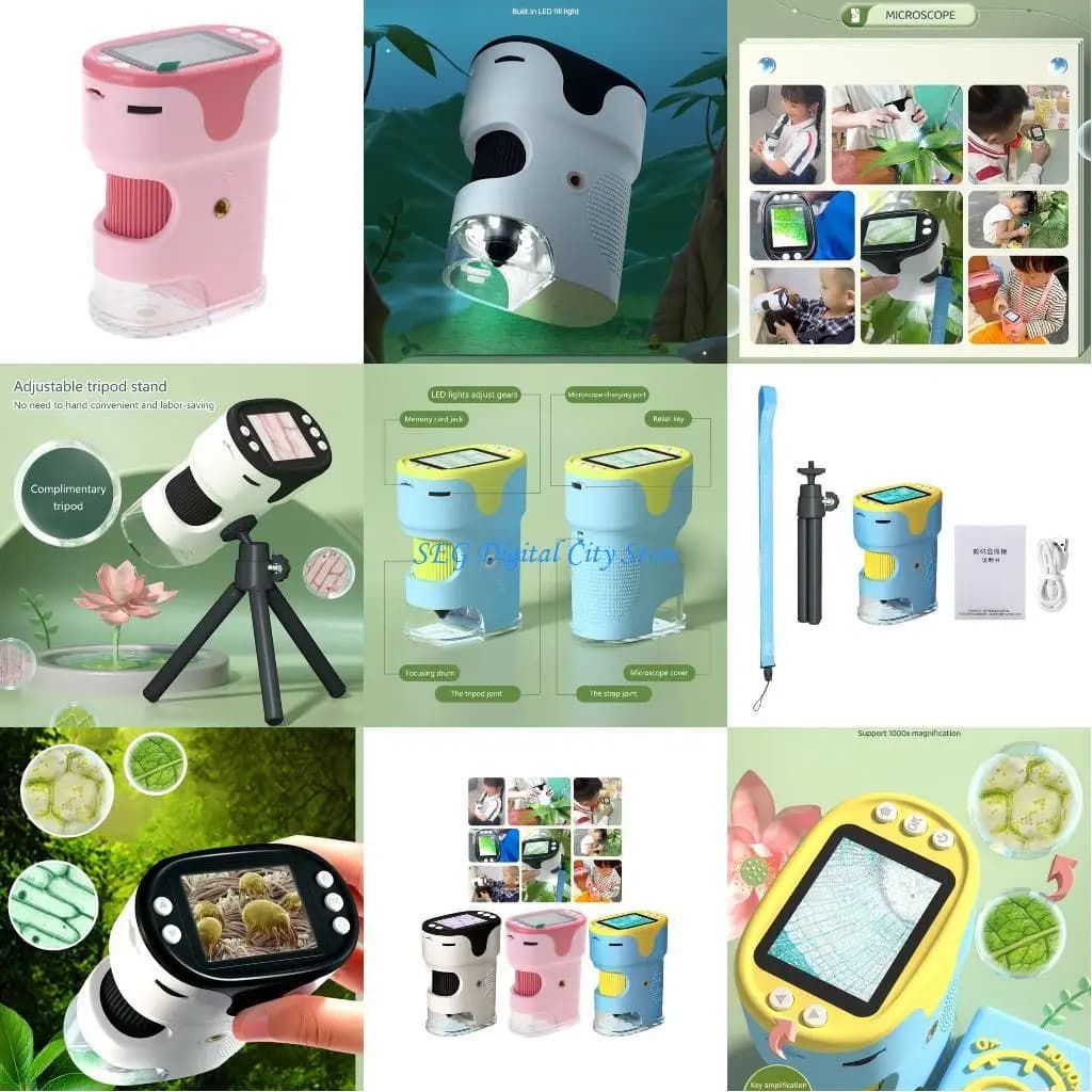 Microscopio digitale portatile U75B con schermo LED, registratore per bambini e adulti, alimentato a batteria, facile e