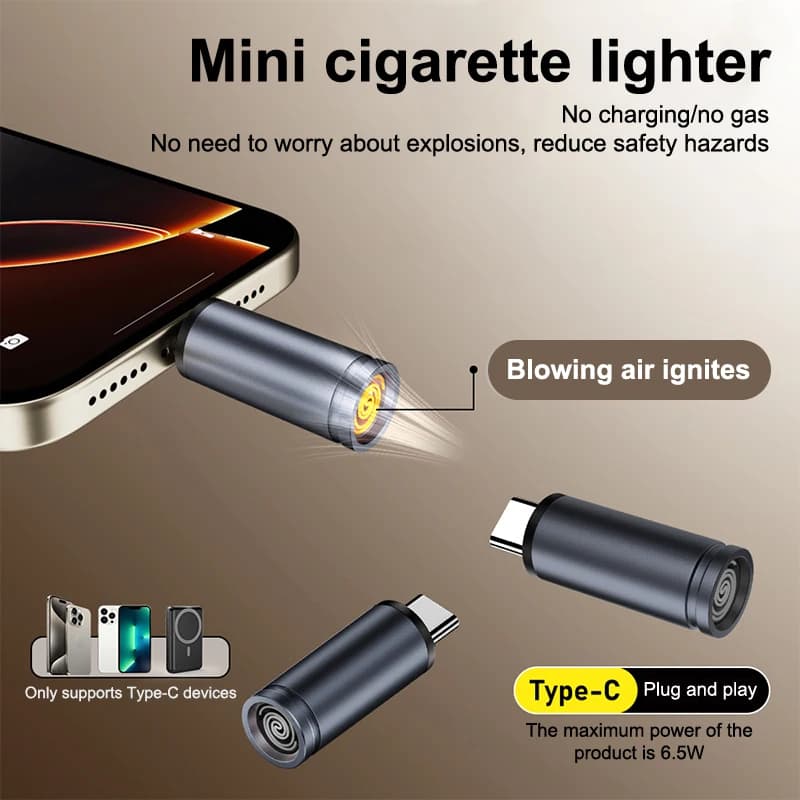 Mini spegnimento automatico di tipo C con accensione per viaggi aerei all'aperto, nessuna batteria, nessuna fiamma, adattatore di sicurezza portatile