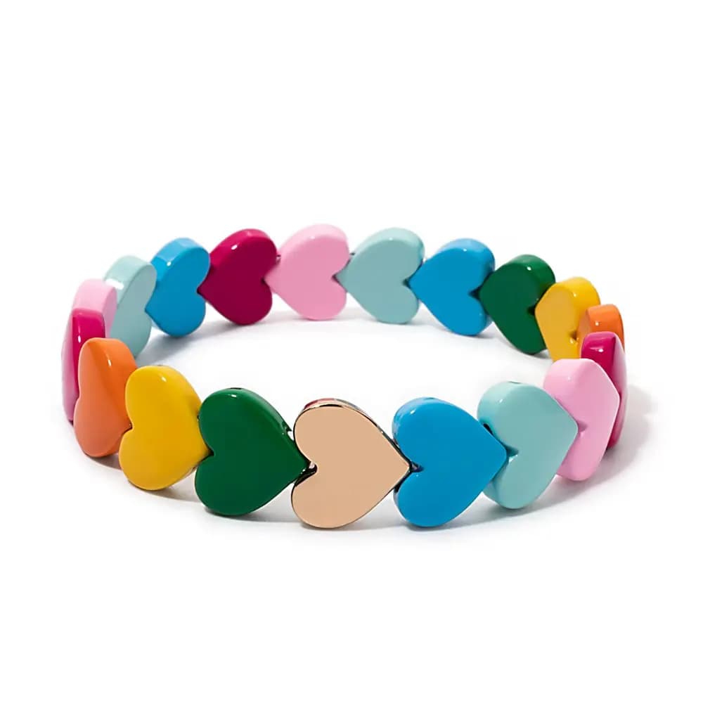2025 New Design Love Beaded Bangle For Women Handmade Colorful Rainbow Peach Elastic Bracelets