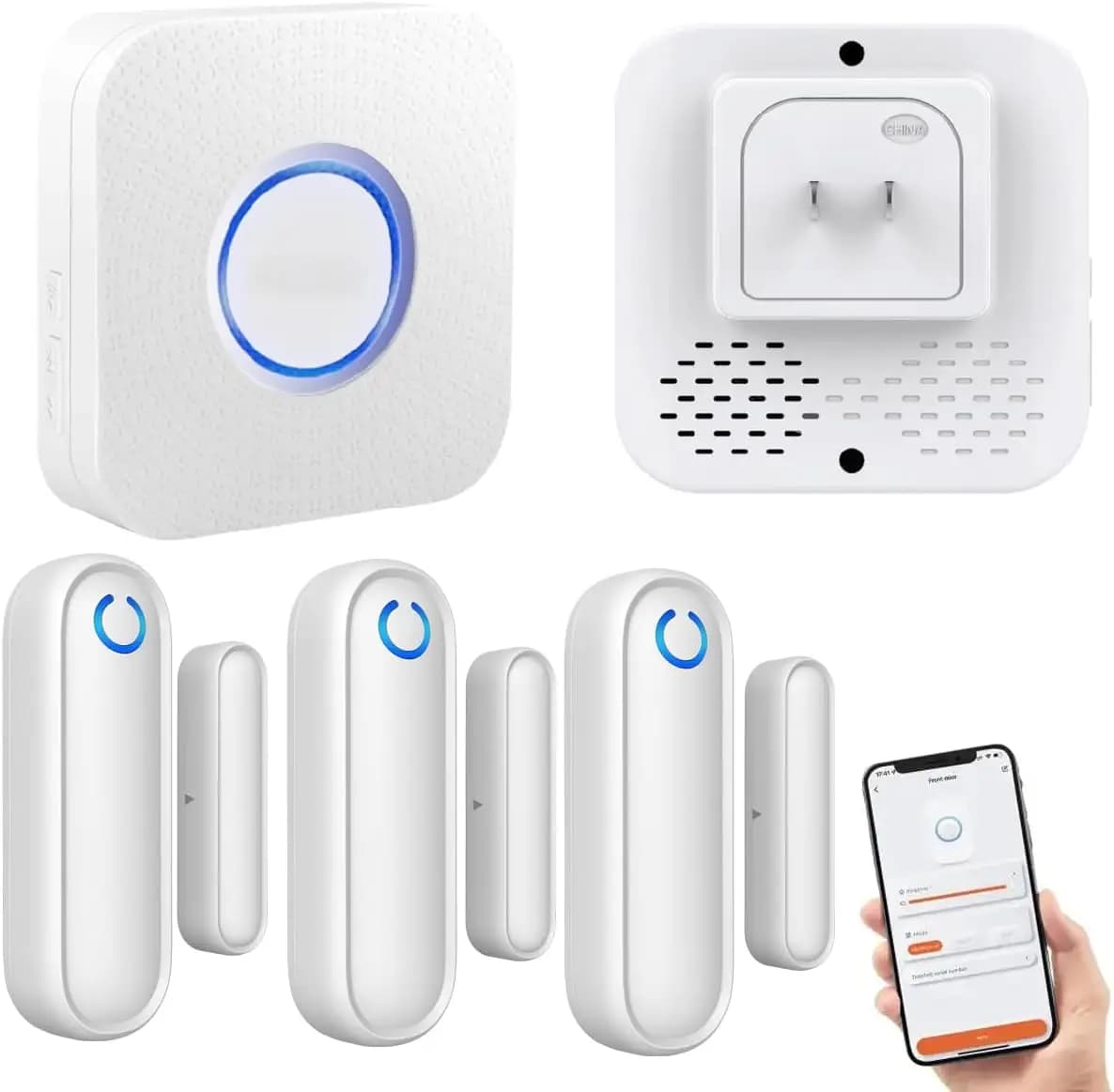 Campanello WiFi con App per Smartphone, Allarme con Sensore di Portata 180m per Negozi, Uffici e Case (3 Sensori + Gateway)