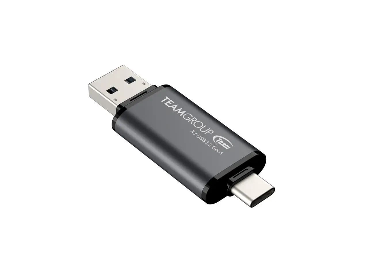 Team 256GB X1 USB 3.2 Gen1 2-in-1 Type-A and Type-C Flash Drives, Speed Up to 100MB/s (TX13256GB01)