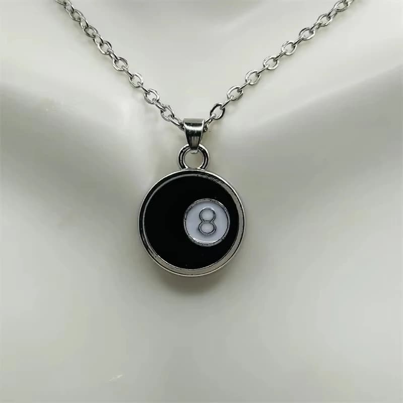 Collana con Ciondolo a Forma di Palla da Biliardo Ispirata allo Stile Y2K, Catena Argentata per Uomo e Donna, Gioielli e Regali