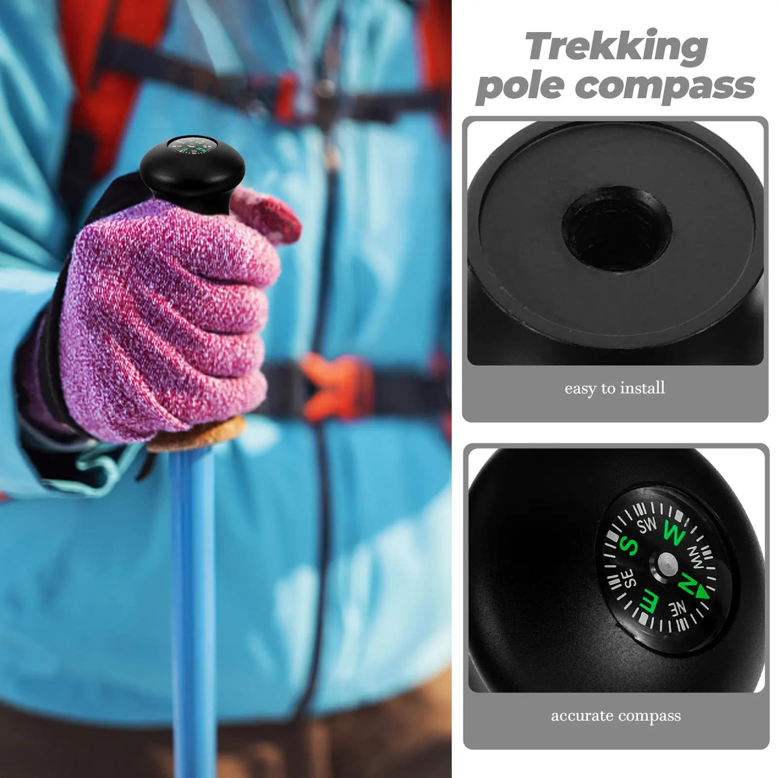 Bussola per Bastone da Trekking in Lega di Alluminio, Copertura per Bastone da Escursionismo con Impugnatura Ergonomica Sferica, Strumento di Navigazione Portatile per Esterni
