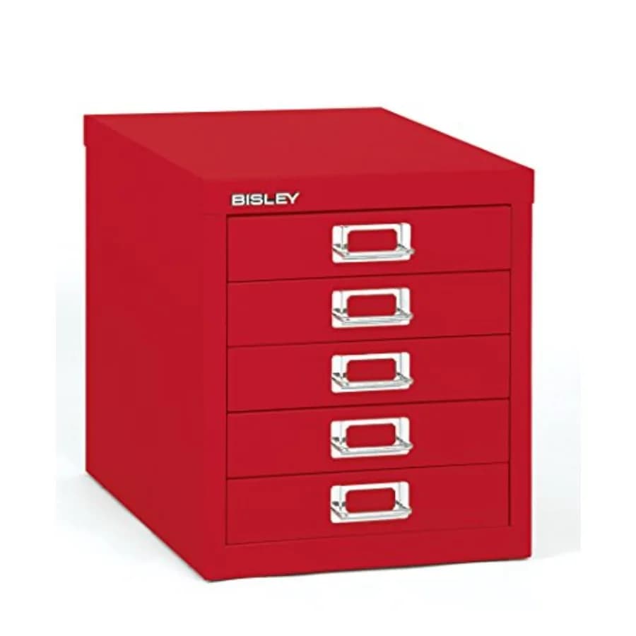 Armadietto a 5 cassetti in acciaio rosso cardinale con maniglie cromate e portaetichette, in acciaio verniciato a polvere, rimovibile