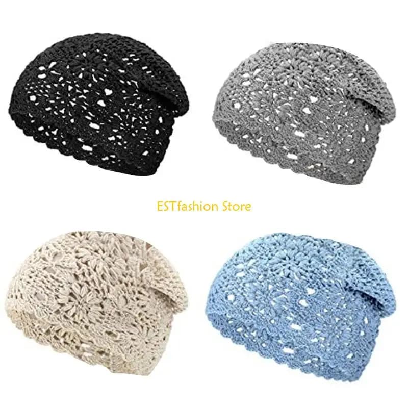 Y5GC Soft Knit Beanie Fashion Cotton Crochet Slouchy Hat for Women Color