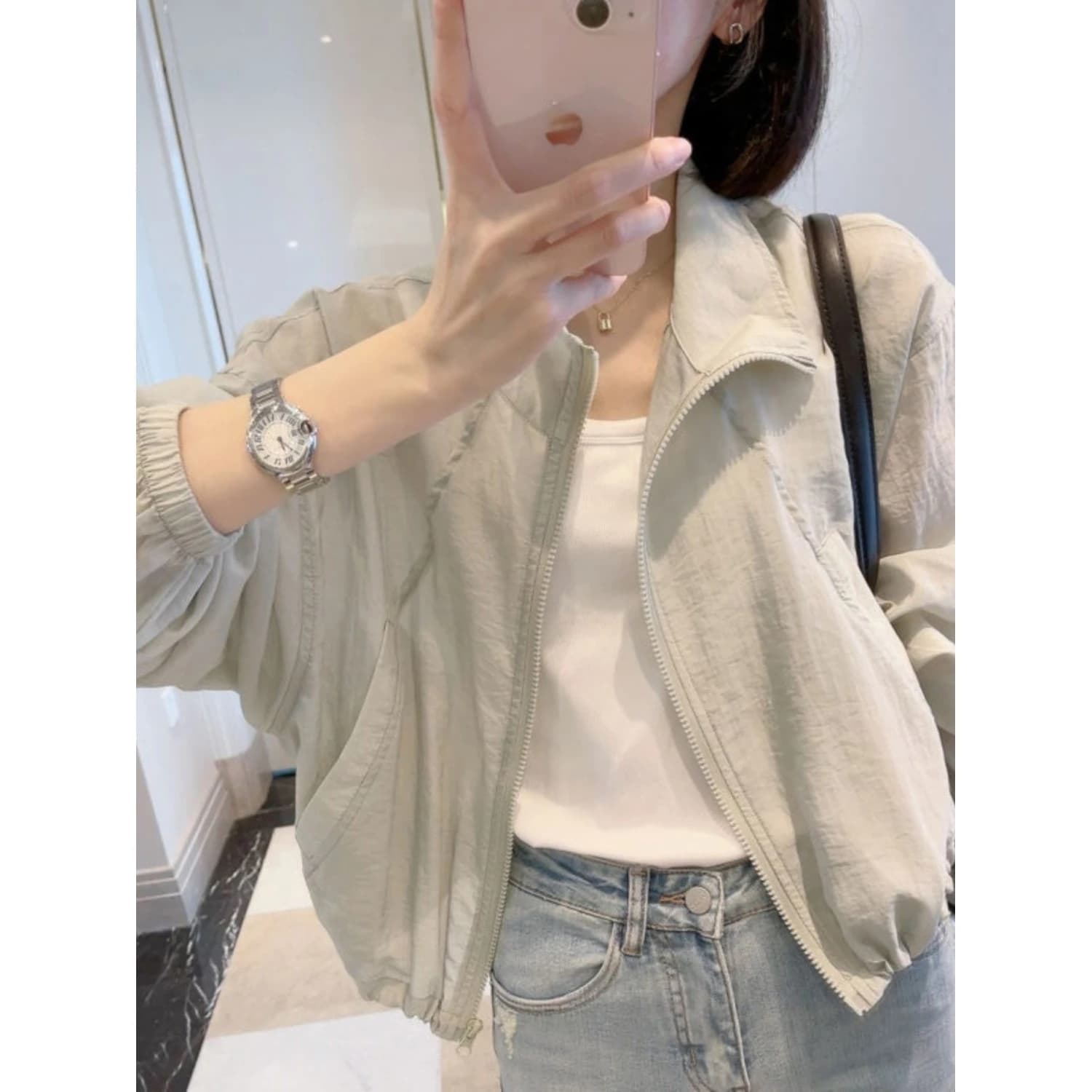 Women's Summer 2026 Casual Lightweight Breathable Fashionable Sun Protection Jacket Short Outerwear Zipper Detail Other Material