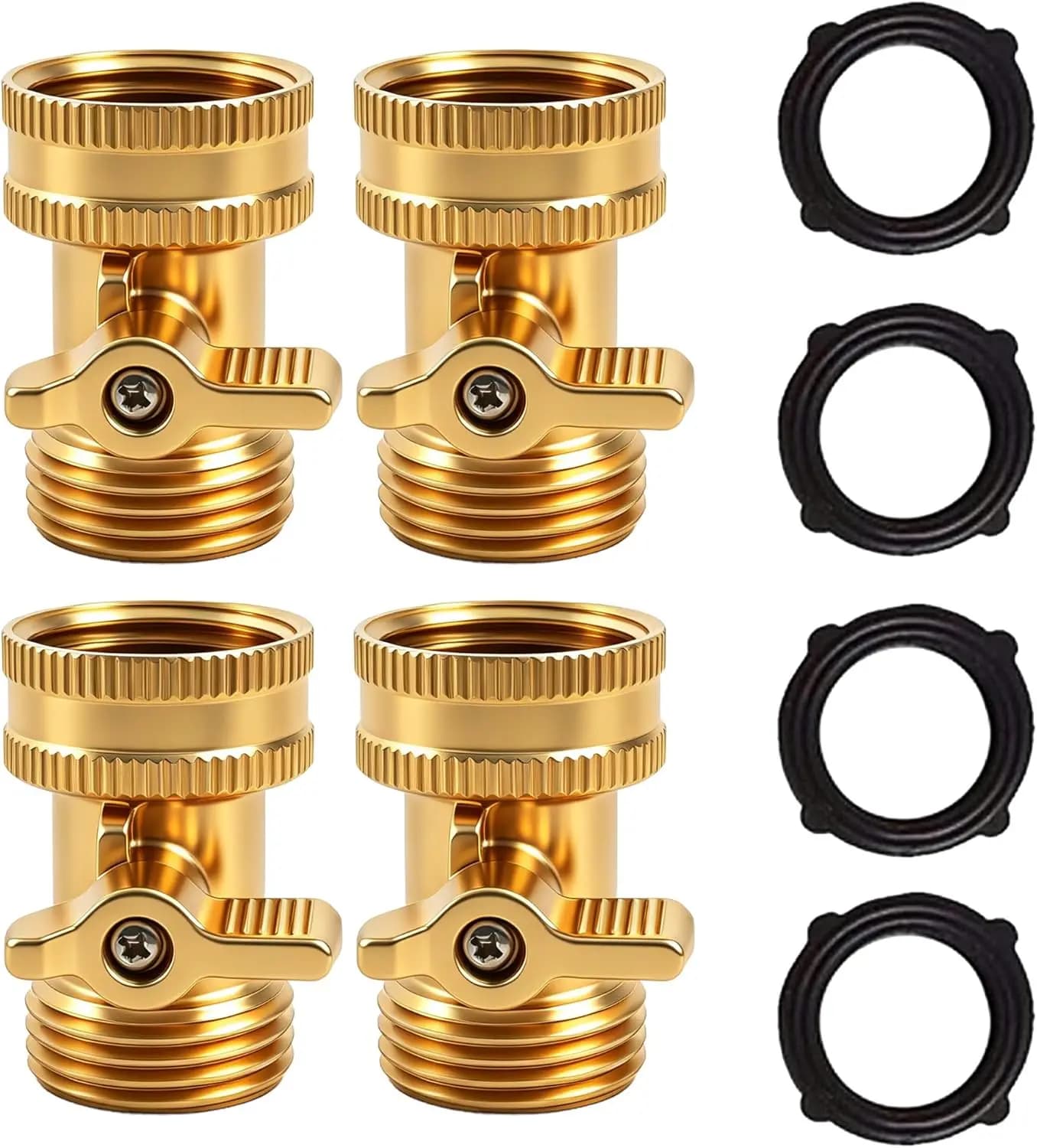 Brass Garden Hose Shut Off Valve, 4 Pack Heavy Duty 3/4 Inch Solid Brass Garden Hose Shut Off Valve with 4 Extra Rubber Washers