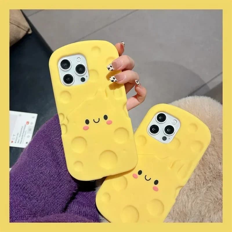 Custodia per telefono in silicone a forma di emoji del formaggio, compatibile con iPhone 13 14 15 16 ProMax, anti-caduta, protettiva.