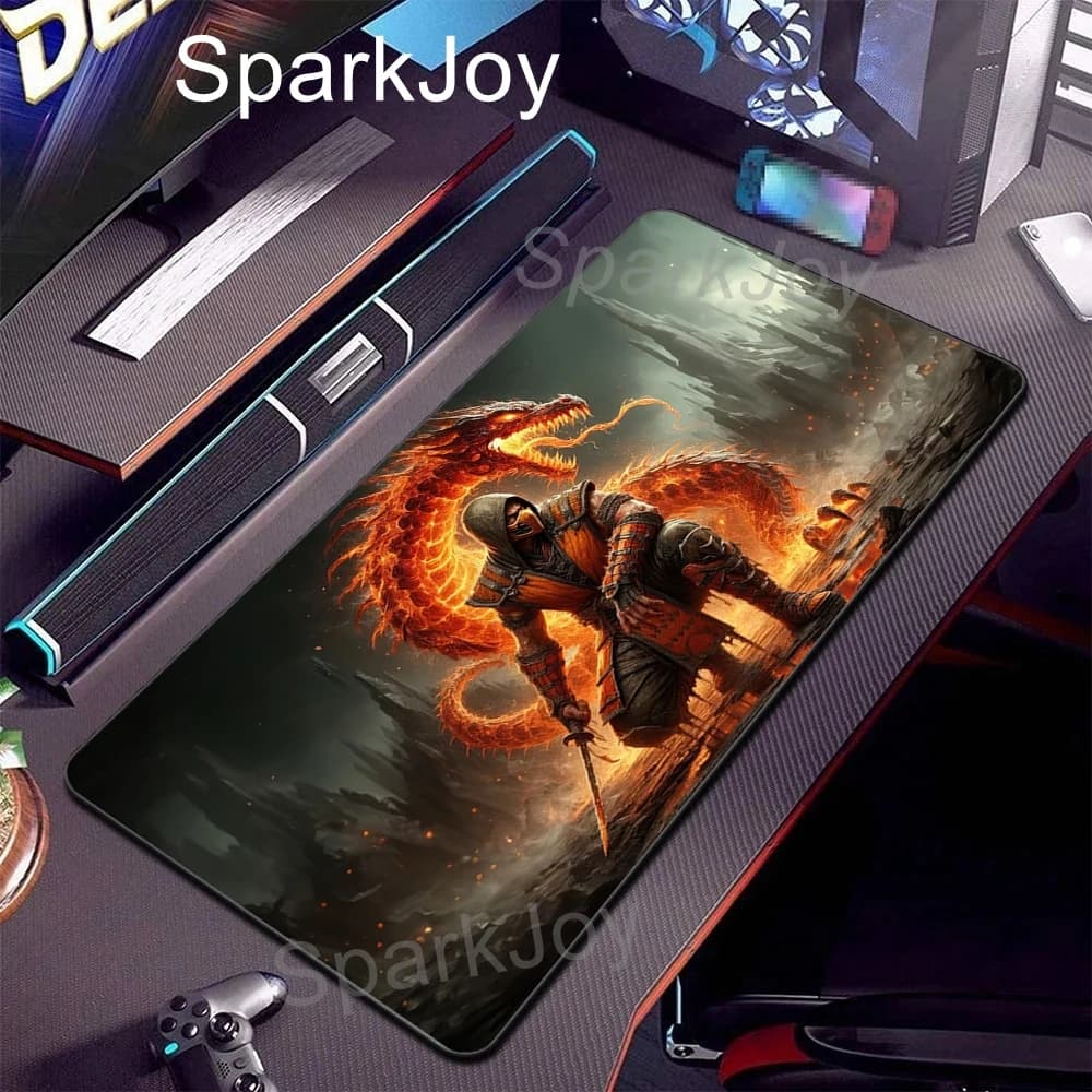 Tappetino da scrivania per giocatori Mortal Kombat Scorpion Sub-Zero Tappetino per mouse in gomma antiscivolo Materiale in tessuto liscio resistente all'usura per gli appassionati di e-sport