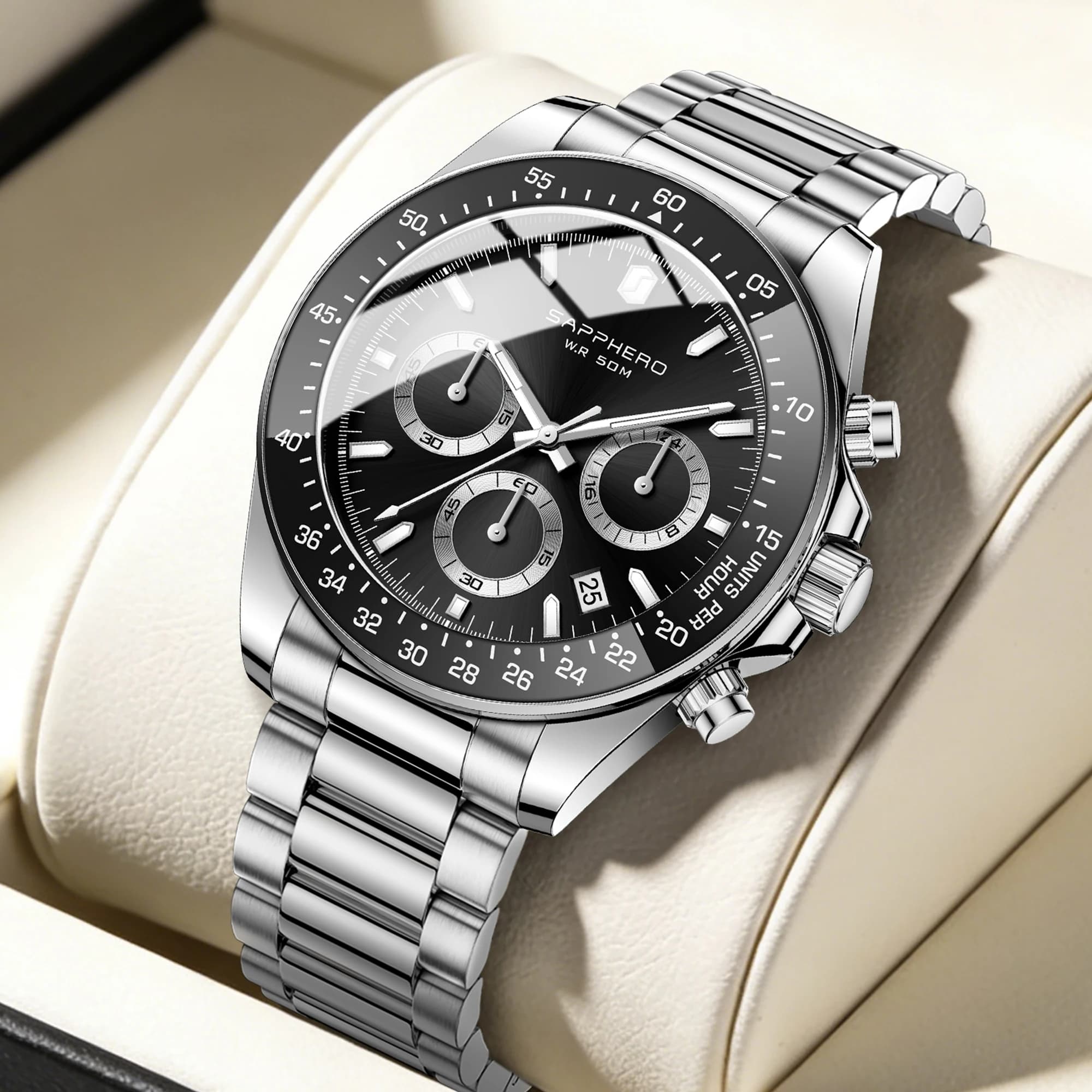 SAPPHERO Orologio da uomo alla moda con datario, orologio impermeabile 5ATM, cinturino in acciaio inossidabile, orologio da uomo, regalo per uomo