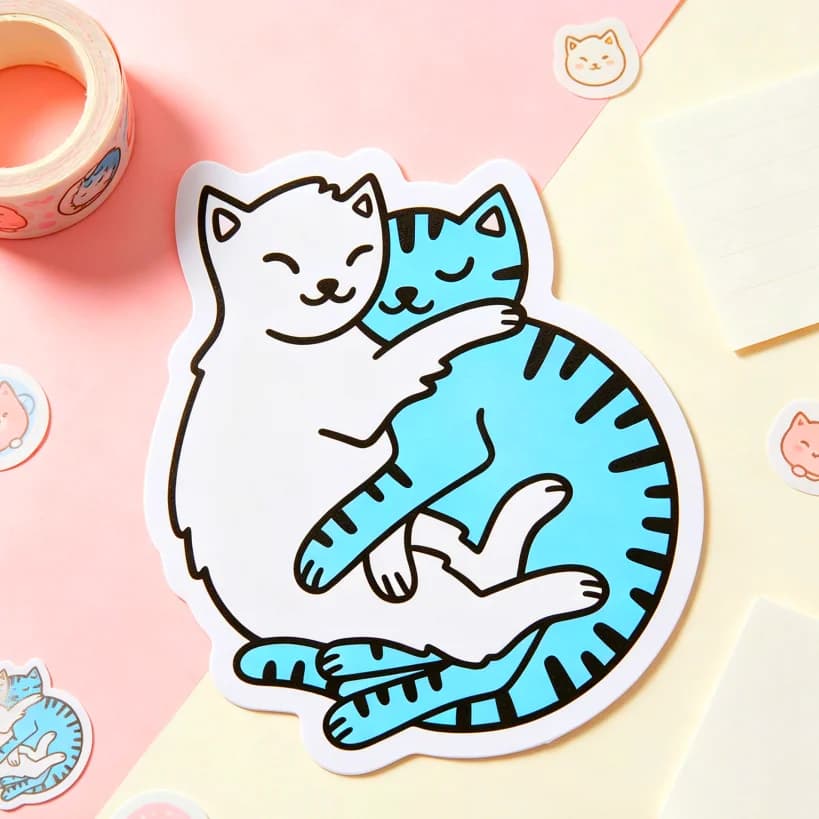 Cuddling Cats Vinyl Sticker Cute Kitten Decal Laptop Water Bottle Phone Decor Cartoon Cat Cosplay Accessory Gift For Cat Lovers