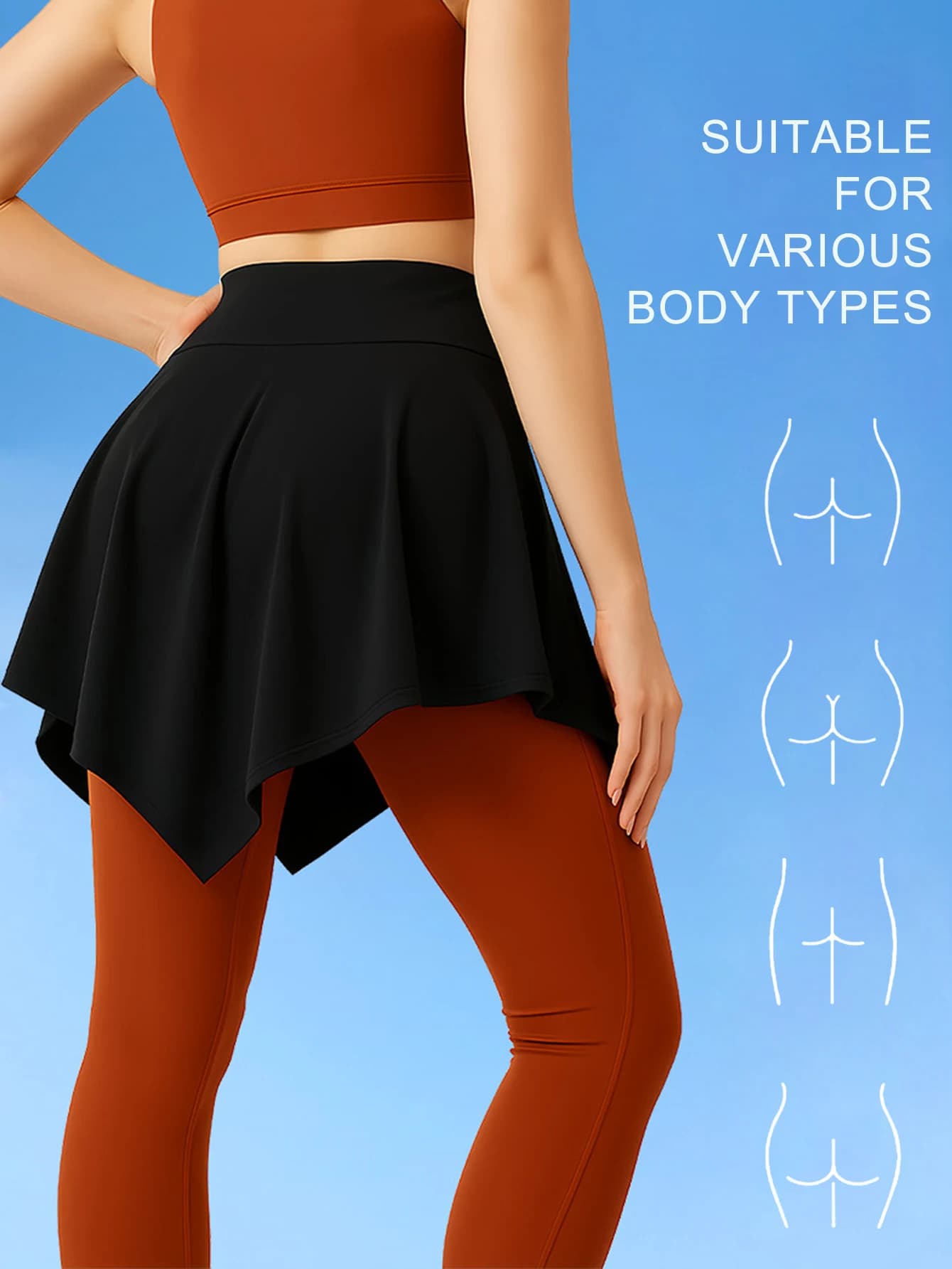 Gonna base yoga antiriflesso con tenda scoreggia per sport e fitness, gonna che copre i fianchi