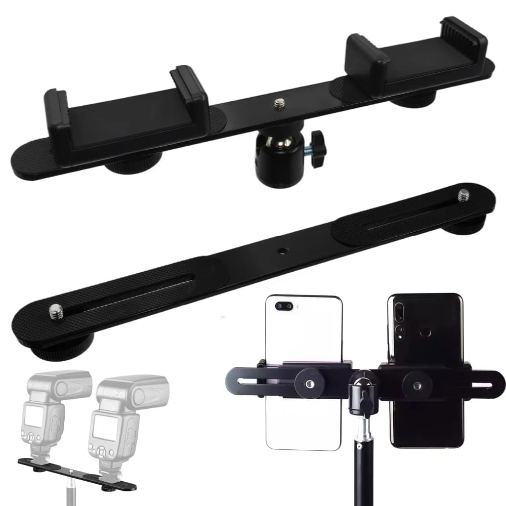 Supporto per flash doppio da 1/4'' con barra di estensione dritta per treppiede, fotocamera DSLR e illuminazione LED