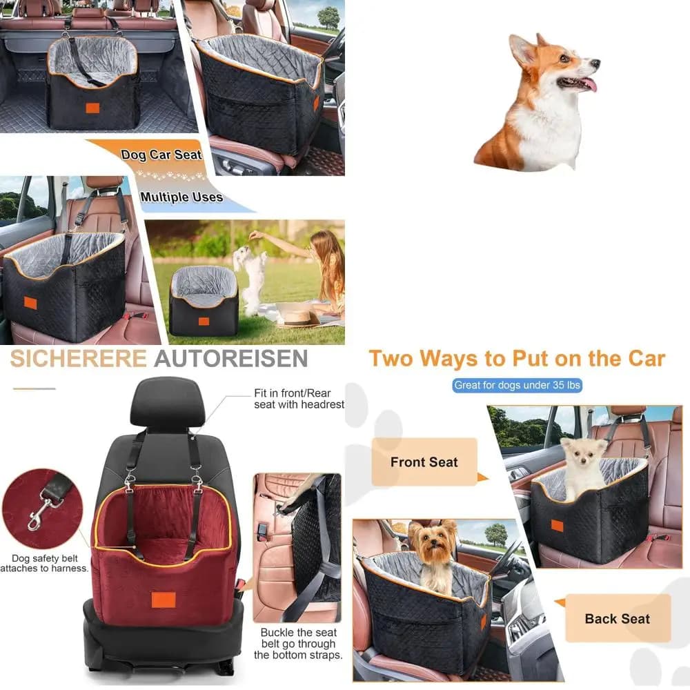 Seggiolino auto per cani in memory foam elevato per piccoli animali domestici fino a 35 libbre, copertura lavabile, sicurezza da viaggio con tasche portaoggetti (rosso)