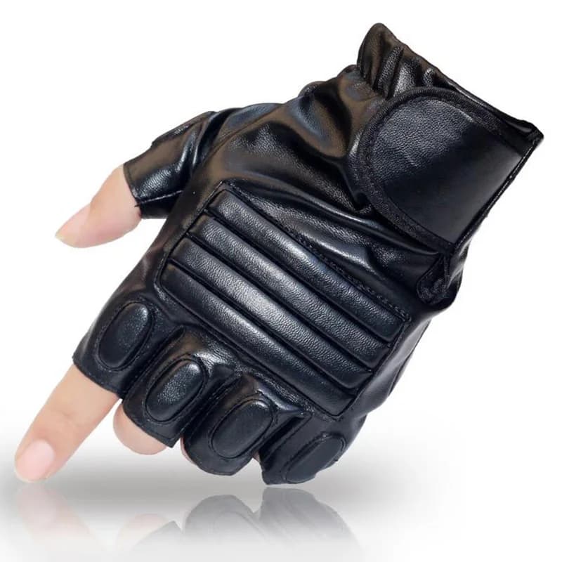 Black Washable PU Leather Gym Fighting Glove with Half Men's Climbing Sports Fitness Cycling Glove G141