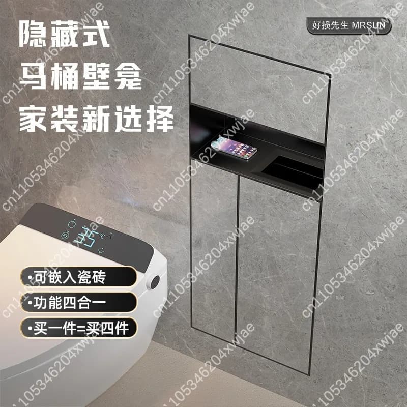 Recessed Bathroom Accessories Set, Hidden Stainless Steel Trash Can Tissue Box Niche Shelf Toilet Brush Holder