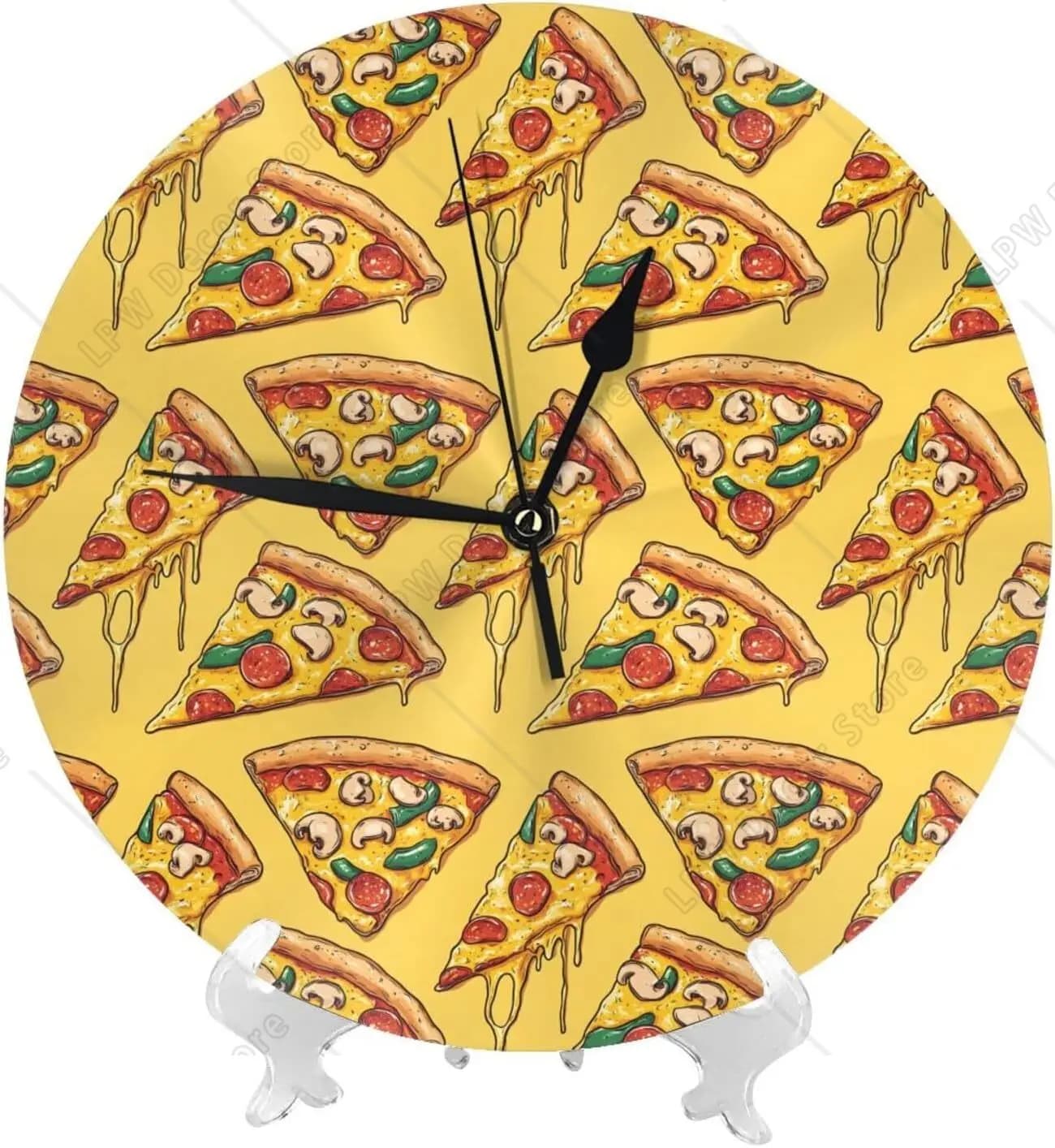 Orologi da Parete 10 Pollici con Stampa Pizza Cartoon, Moderni e Silenziosi per Soggiorno, Cucina, Ufficio, Bagno