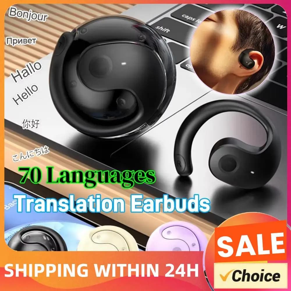 Auricolari Traduttori per 70+ Lingue, Cuffie Bluetooth con Traduzione AI in Tempo Reale, Cancellazione del Rumore, per Musica