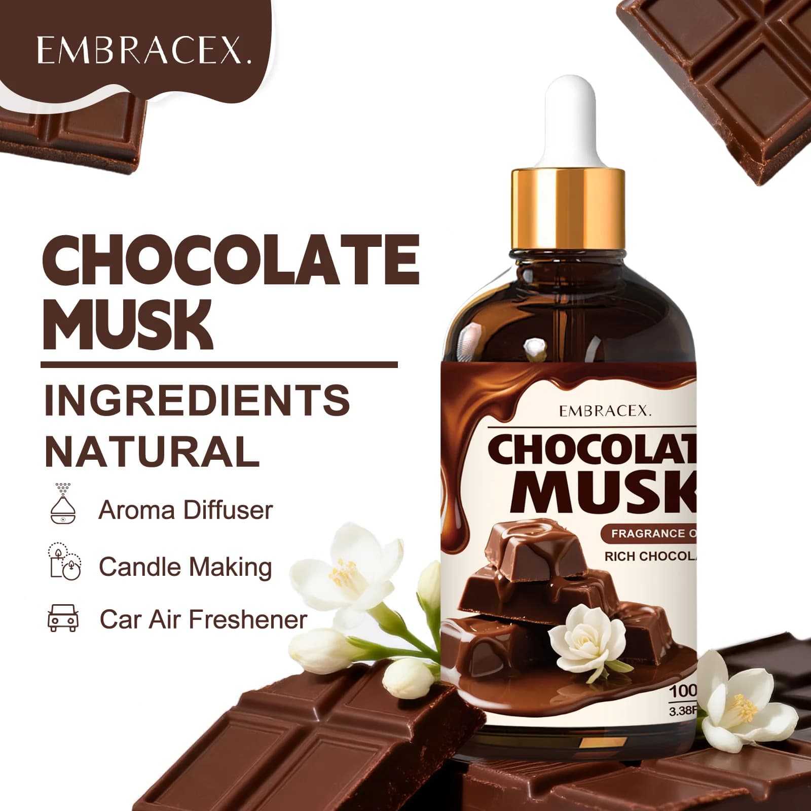Olio essenziale al muschio di cioccolato da 100 ml, oli essenziali di qualità premium per la cura della pelle e dei capelli, regalo per gli amici, aromaterapia