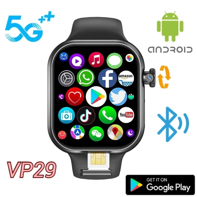5G Android VP29 5 Archiviazione da 256 GB Scheda SIM 4G/5G LTE GPS WIFI Smartwatch da 2,29 pollici 490 x 580 con telecamera rotante da 8 megapixel