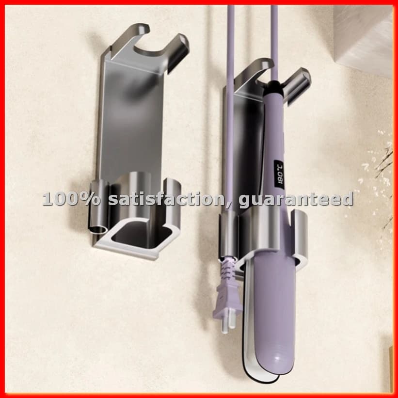 Aluminium wall support for curling iron, holder organizer, suitable for various hair curlers, grey- A63M