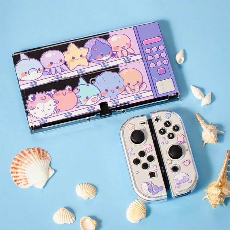 NEW For Nintendo Switch OLED Protective Case Cute Sea Animal Split Hard PC Cover JoyCon OLED Shell for Nintendo Switch Game Case