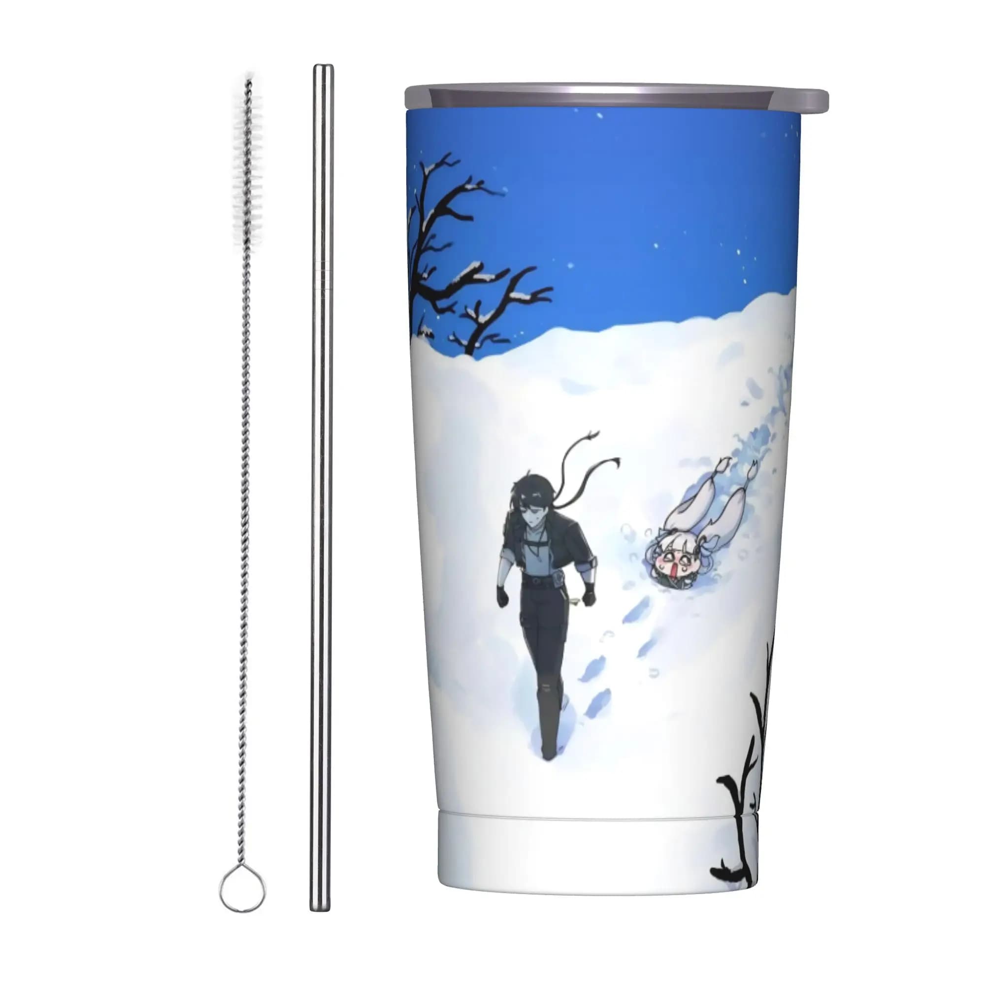 Trickcal C-Chibi Go Games Tumbler Tazza termica isolata sotto vuoto con coperchio e cannuccia, tazze per ufficio, casa, bottiglia d'acqua da 20 once