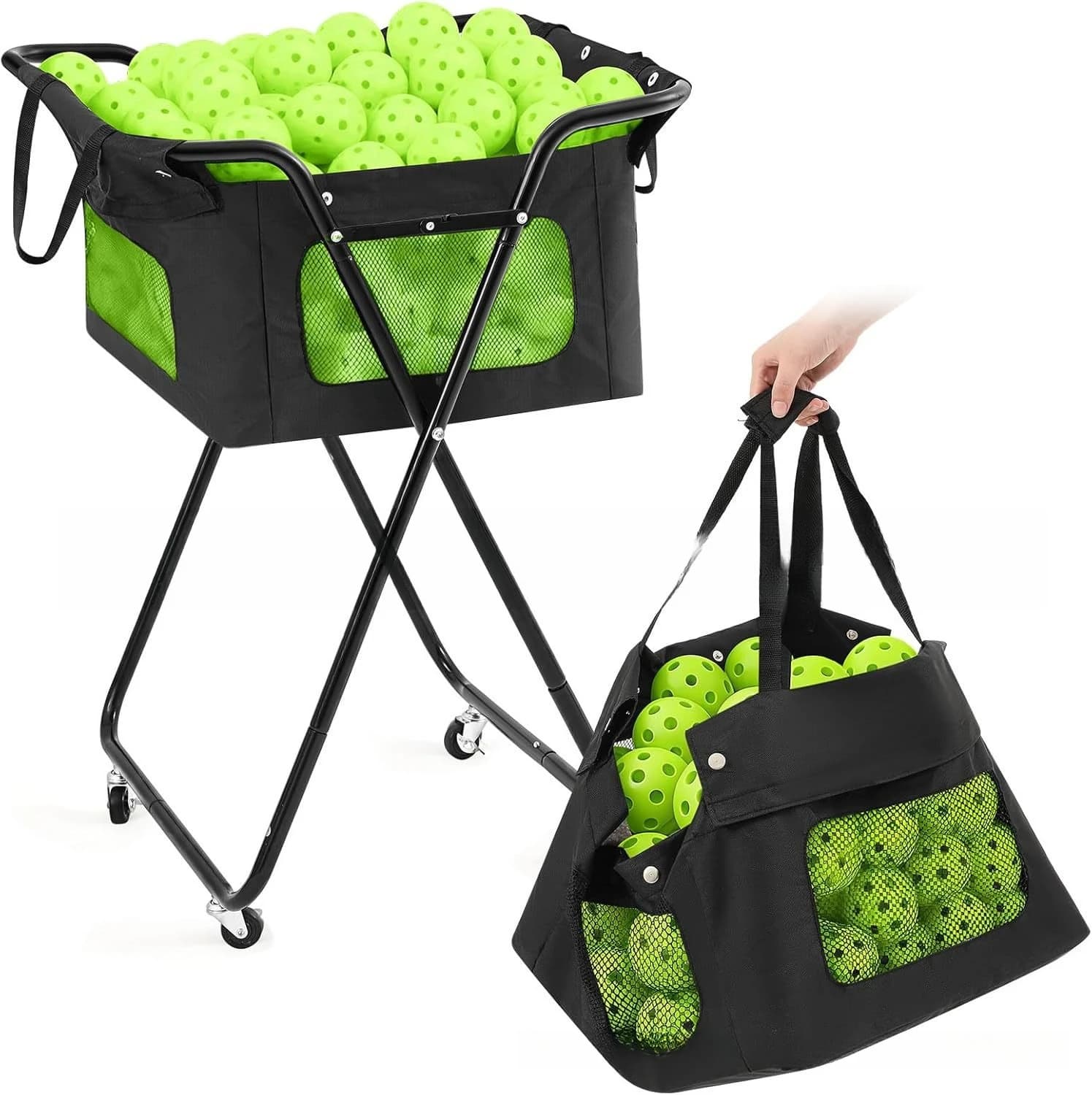 Carrello Portatile per Allenatore di Tennis e Pickleball, Borsa Portaoggetti per Tennis, Carrello per Pickleball, Contiene 175 Palline da Tennis