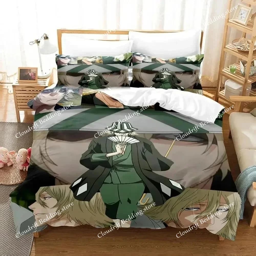 Set di Biancheria da Letto Anime Bleach Urahara Kisuke, Copripiumino, Set Completo con Federe, Coperta, Misura King e Queen per Ragazzi e Adulti