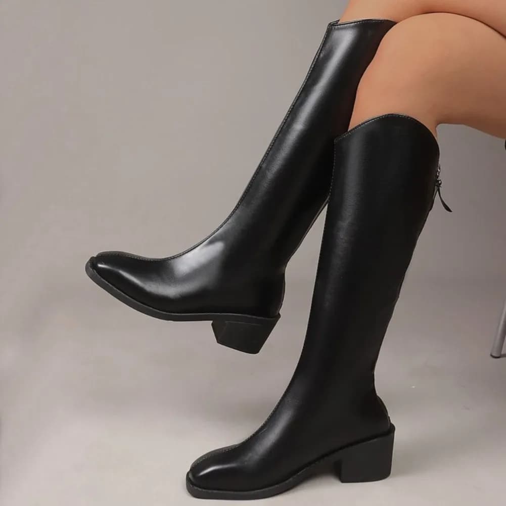 New Autumn and Winter Thigh-high Model Boots Thick Heel All Matching Slim Knight Boots Square Head Mid-heel Elastic Slim Boots
