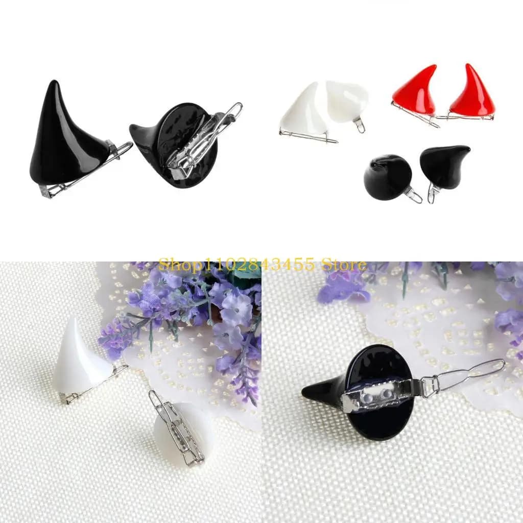 49MC 1 pair new stereo ear clips with devil horn, hairpins for cosplay Halloween