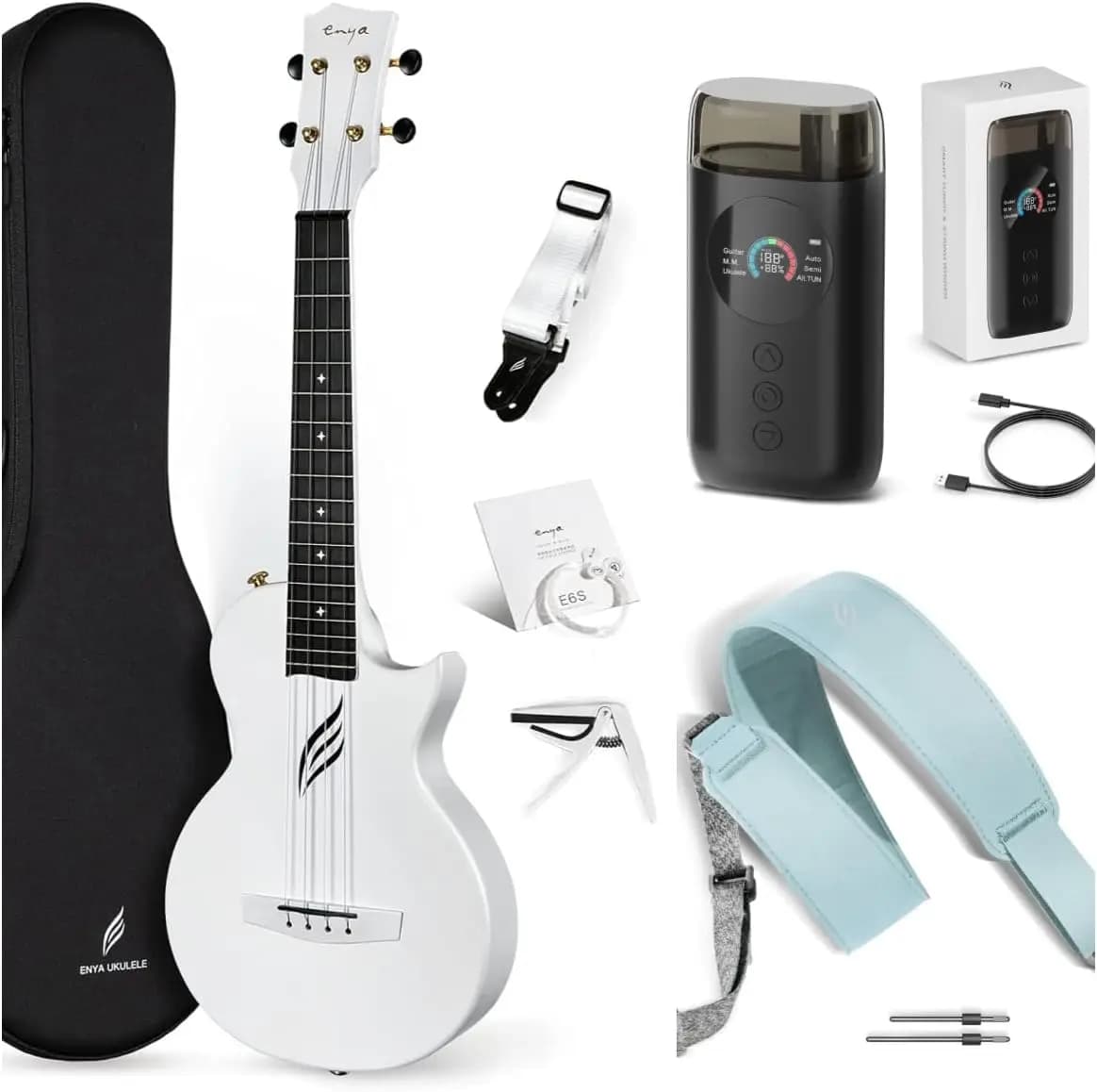 Tenor Ukulele 26 Inch Carbon Fiber Cutaway Travel Ukulele for Beginner - Bundle Features Smart Automatic Tuner and Magnetic Strap