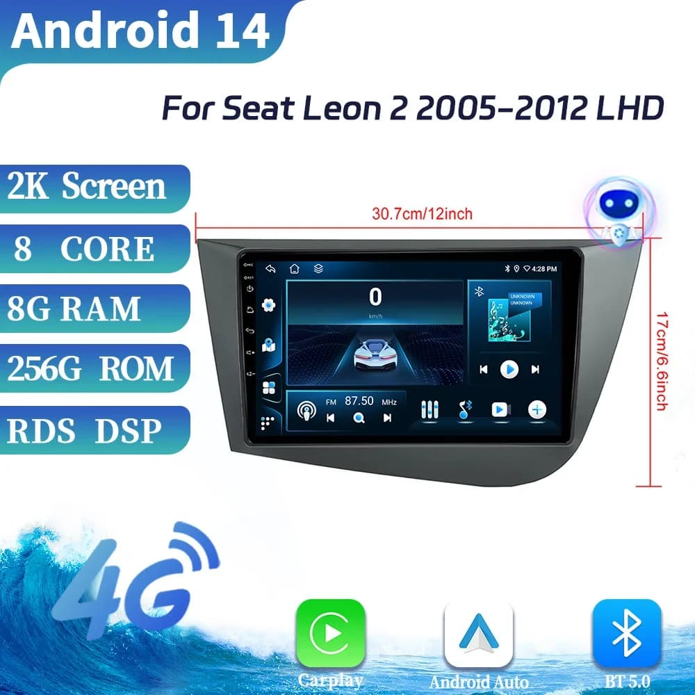 Android For Seat Leon 2 2005-2012 Left Hand Drive Car Radio Multimedia Audio Player Accessories GPS WIFI Wireless Carplay Screen