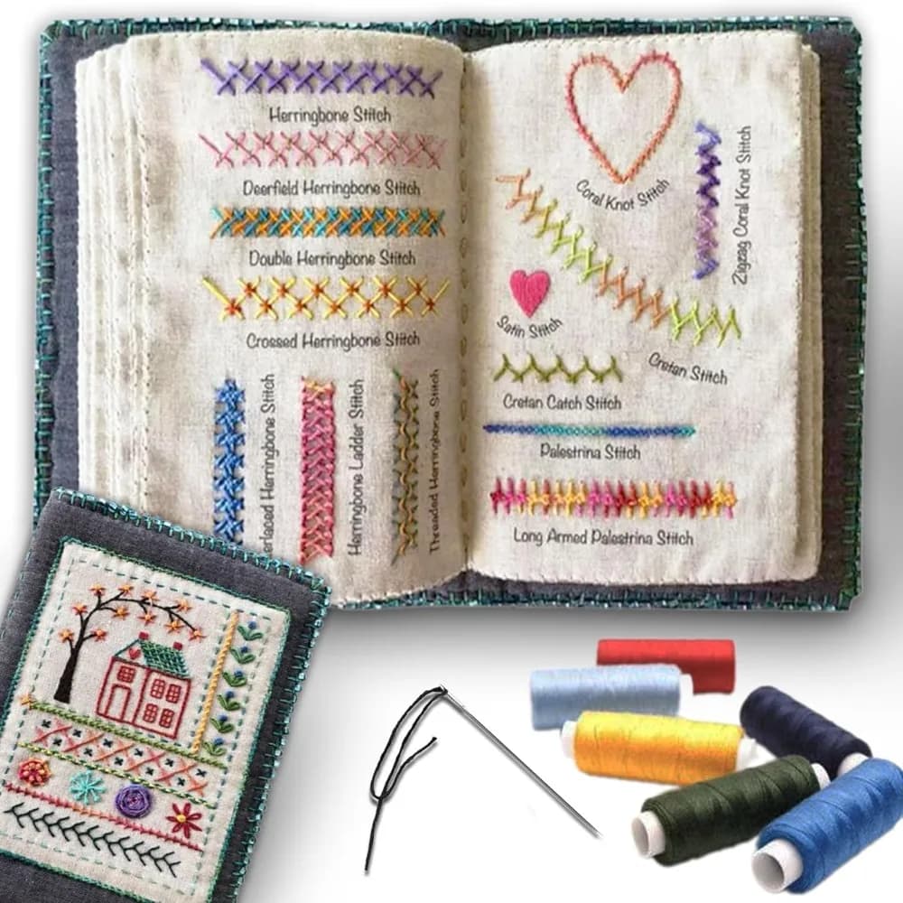 Kit da ricamo Libri a punto fai-da-te Libri da cucito per ricamo Feltro di lino Ricamo fatto a mano Pagina campione Materiale per l'apprendimento artigianale