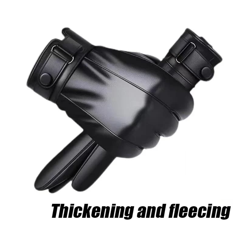 Winter Warm and Waterproof Leather Gloves Men's Cashmere Lining Windproof Outdoor Motorcycle Riding Touch Screen Thick Gloves