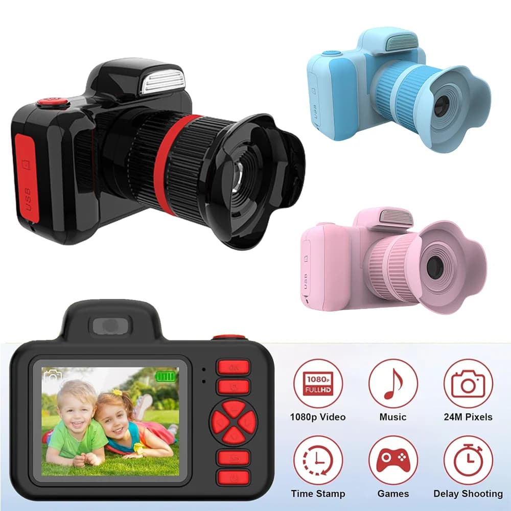 Fotocamera per bambini giocattoli Flash 1080P foto Video Mini fotocamera schermo da 2.0 pollici obiettivo lungo Zoom fotocamera digitale per bambini regali Festvial di compleanno