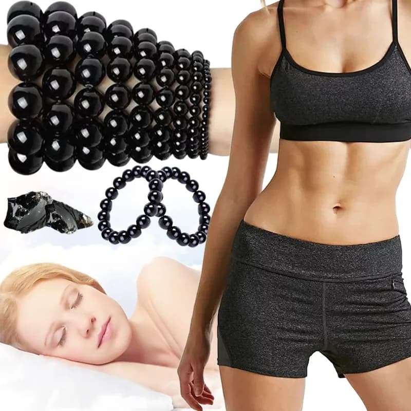 Black Oxydiana Natural Stone Bracelet for Women Men Relief from Slimming Fat Weight Energy Anti Anxiety Beads Cure Elastic Jewelry