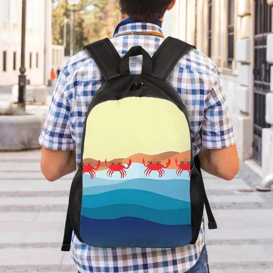 Crab Beach Landscape Print Backpack For Adults