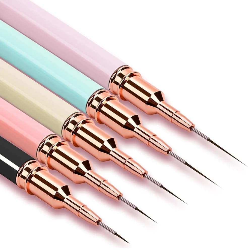 Professional Nail Art Liner Brushes Set of 5 Gel Polish Painting Design Pen for Thin Lines Details Fine Drawing Delicate Coloring 7 9 11 15 25mm
